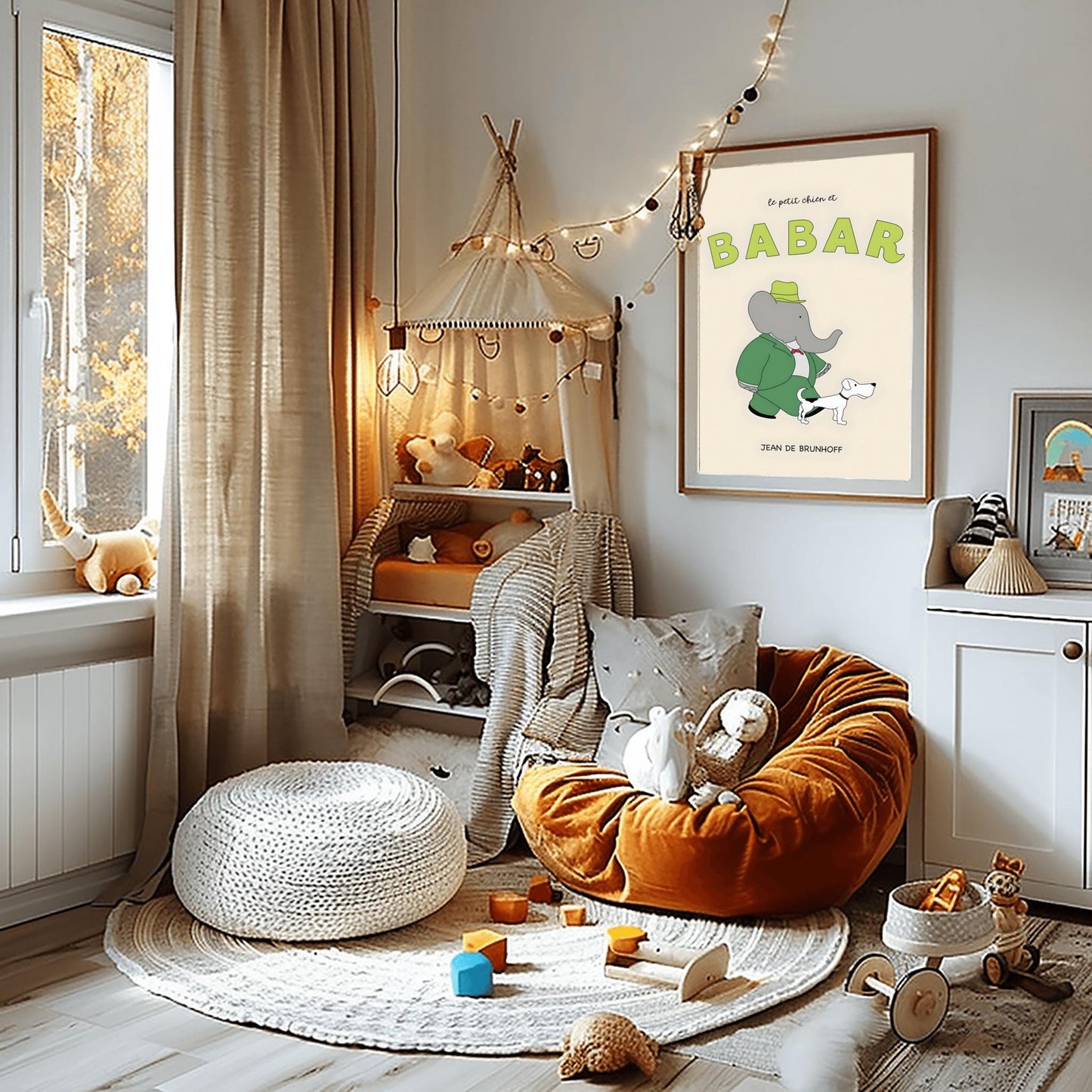 Babar the Elephant Print: Retro Nursery Decor, Kids Room Art