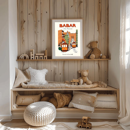 Babar the Elephant Print: Retro Nursery Decor, Kids Room Art