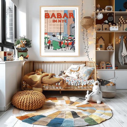 Babar the Elephant Print: Retro Nursery Decor, Kids Room Art
