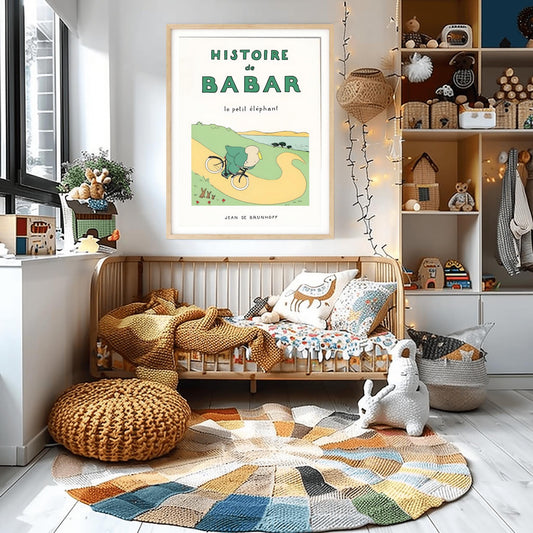 Babar the Elephant Print: Retro Nursery Decor, Kids Room Art
