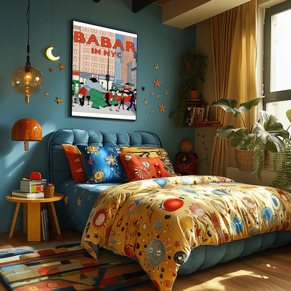 Babar the Elephant Print: Retro Nursery Decor, Kids Room Art