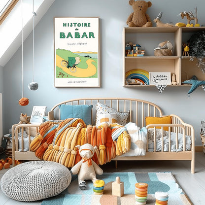 Babar the Elephant Print: Retro Nursery Decor, Kids Room Art
