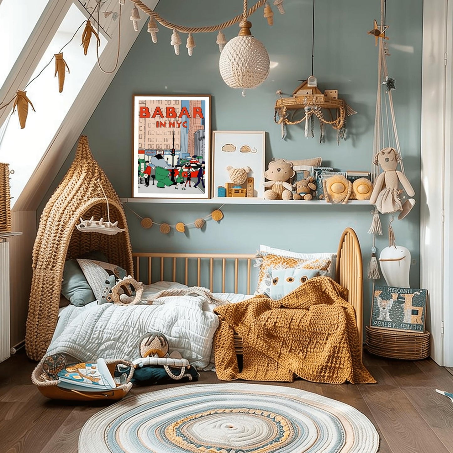 Babar the Elephant Print: Retro Nursery Decor, Kids Room Art