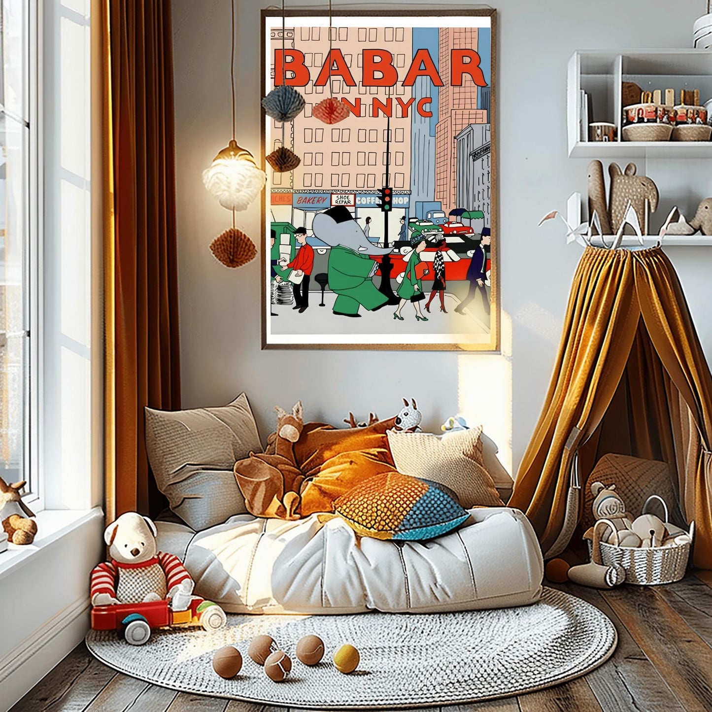 Babar the Elephant Print: Retro Nursery Decor, Kids Room Art