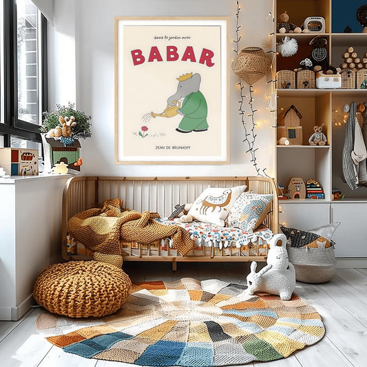 Babar the Elephant Print: Retro Nursery Decor, Kids Room Wall Art