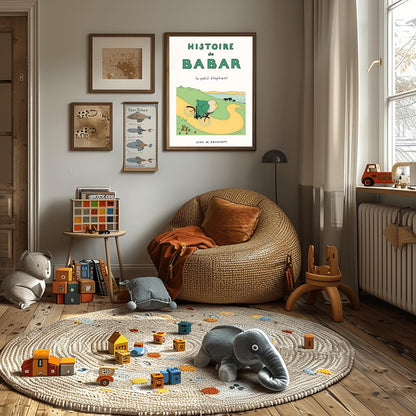 Babar the Elephant Print: Retro Nursery Decor, Kids Room Art