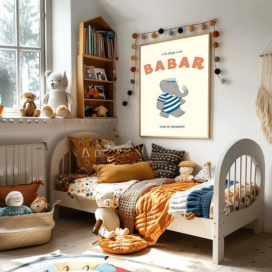 Babar the Elephant Print: Retro Nursery Decor, Kids Room Art