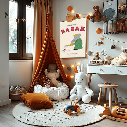 Babar the Elephant Print: Retro Nursery Decor, Kids Room Wall Art