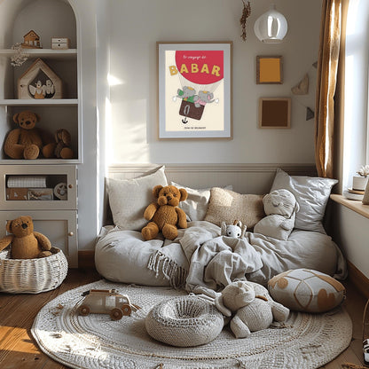 Babar the Elephant Print: Retro Nursery Decor, Kids Room Art
