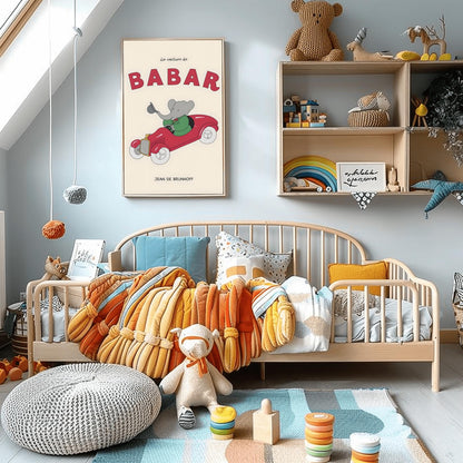Babar the Elephant Print: Retro Nursery Wall Art, Kids Room Decor