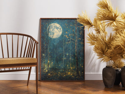 Mystical Moon & Stars Print: Dark Forest Landscape (Digital Download)
