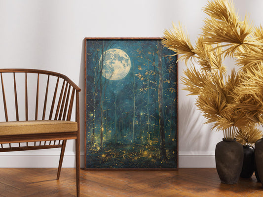 Mystical Moon & Stars Print: Dark Forest Landscape (Digital Download)