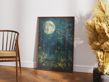 Mystical Moon & Stars Print: Dark Forest Landscape (Digital Download)