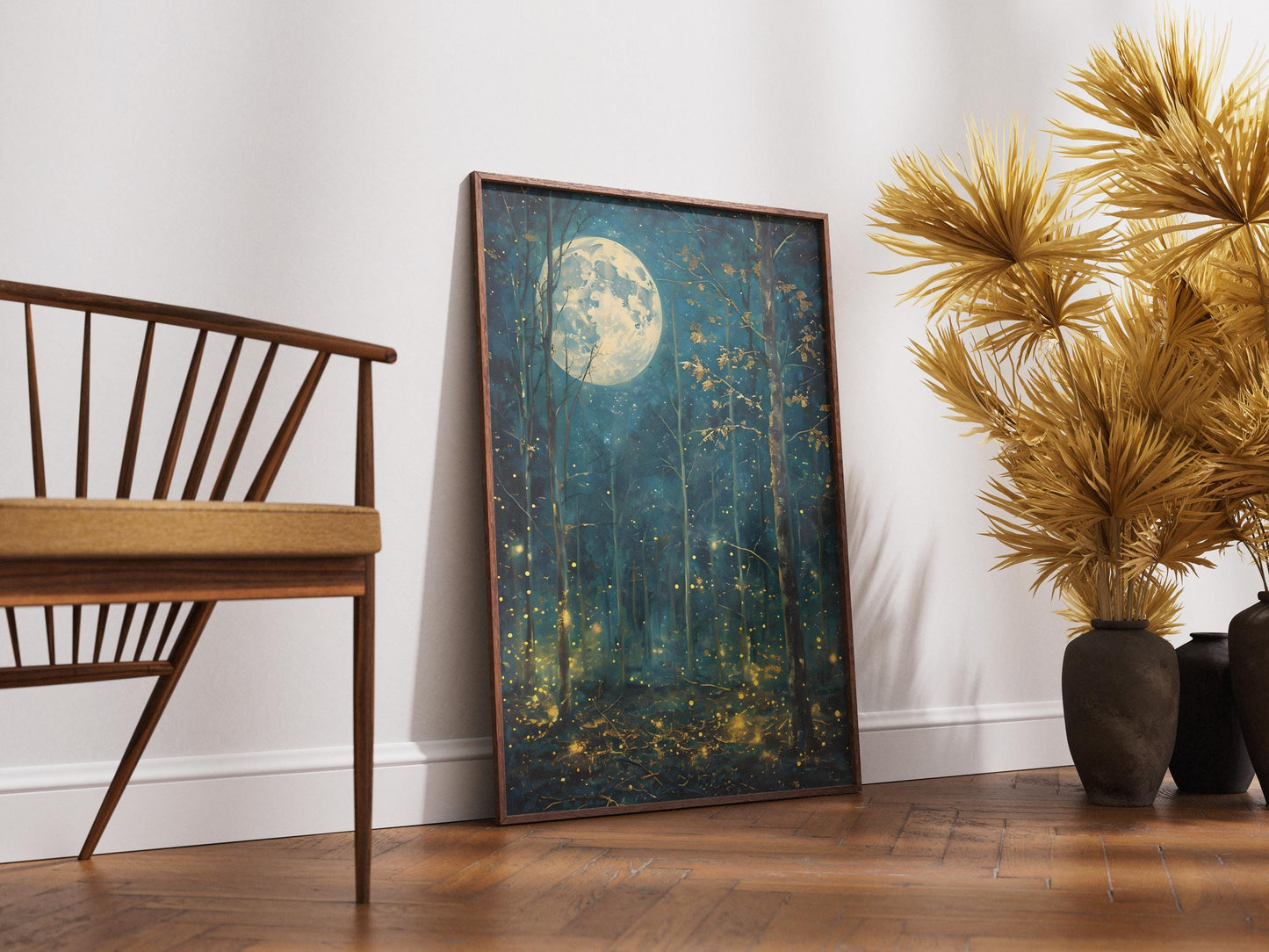 Mystical Moon & Stars Print: Dark Forest Landscape (Digital Download)