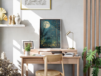 Mystical Moon & Stars Print: Dark Forest Landscape (Digital Download)