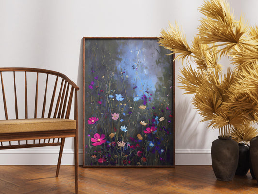 Wildflower Field Wall Art Vintage Botanical Landscape Sign Floral Decor Modern Farmhouse Canvas Download