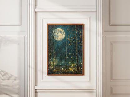 Mystical Moon & Stars Print: Dark Forest Landscape (Digital Download)