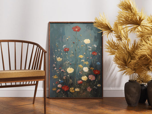 Wildflower Field Wall Art Vintage Botanical Landscape Sign Floral Decor Modern Farmhouse Canvas Download