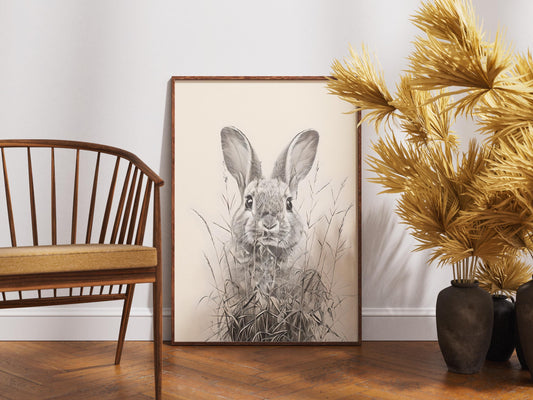 Vintage Easter Bunny Print, Antique Rabbit Sketch Digital Download, Rustic Country Farmhouse Printable Wall Art, Easter Décor