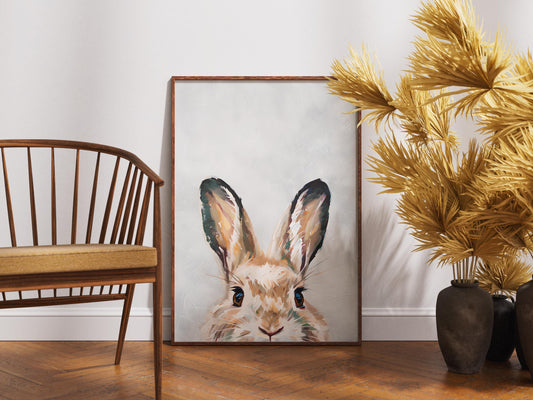 Bunny Painting Vintage Easter Rabbit Print, Cottagecore Nursery Art, Rustic Woodland Animal Digital Download Decor