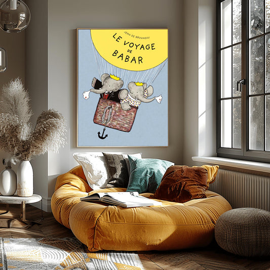 Babar Le Voyage de Babar Poster, Classic French Children's Book Art, Nursery Decor