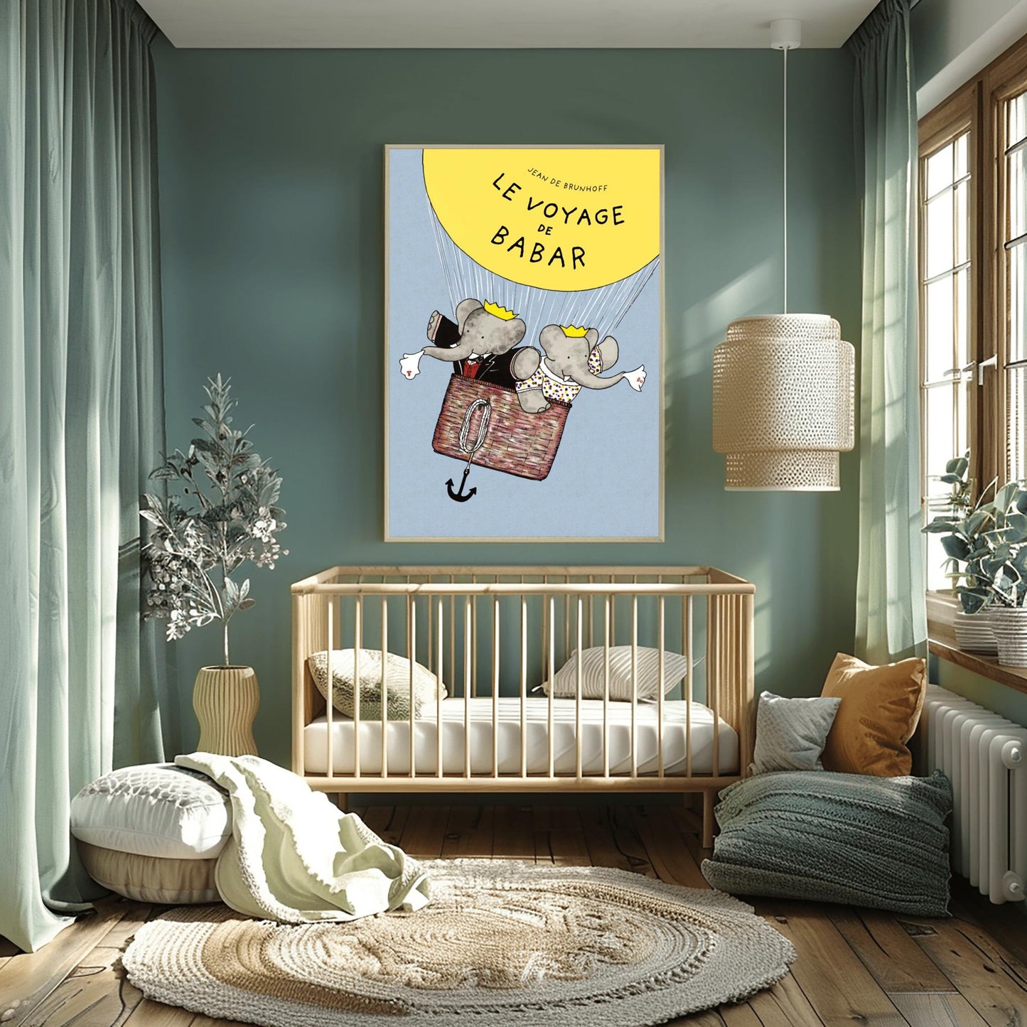 Babar Le Voyage de Babar Poster, Classic French Children's Book Art, Nursery Decor