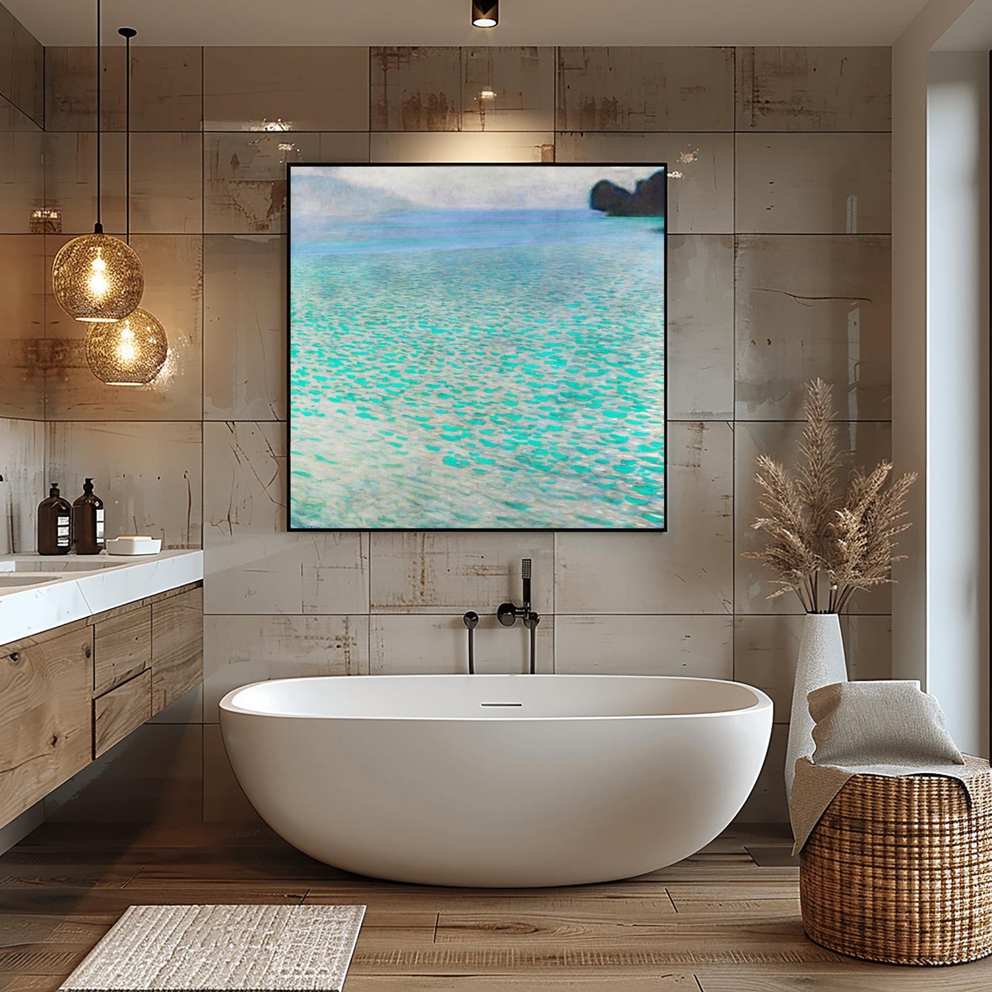 Gustav Klimt 'Attersee' Poster, Turquoise Water Landscape Print, Fine Art Reproduction