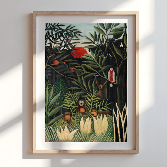 Henri Rousseau 'Monkeys and Parrot in the Virgin Forest' Print, Folk Art Jungle, Nature Wall Decor