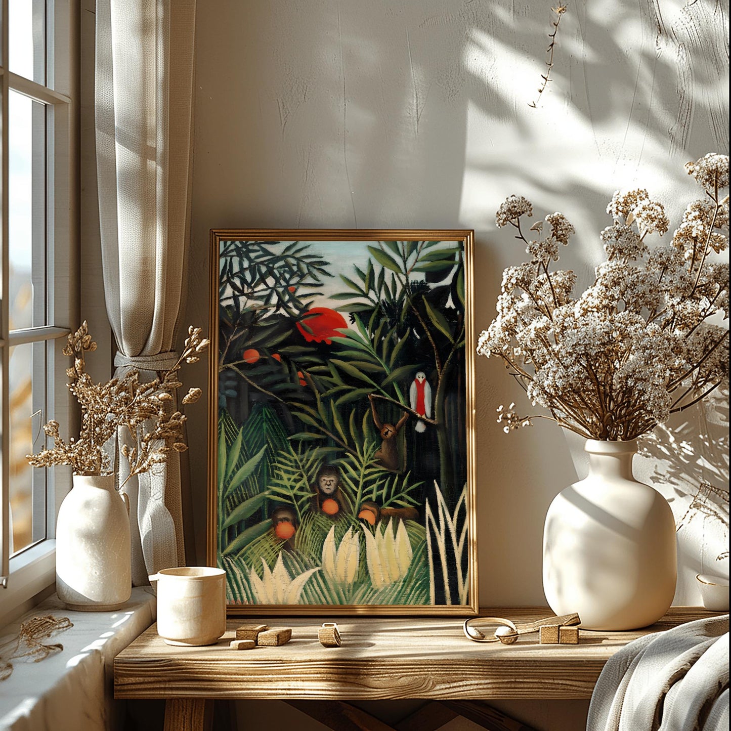 Henri Rousseau 'Monkeys and Parrot in the Virgin Forest' Print, Folk Art Jungle, Nature Wall Decor