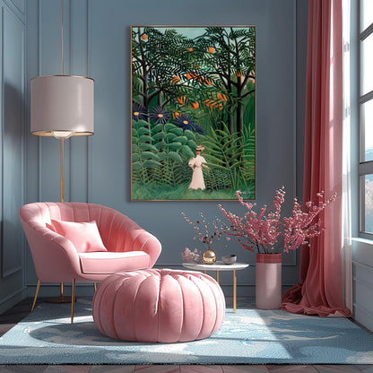 Henri Rousseau 'Woman Walking in an Exotic Forest' Print, Folk Art Jungle, Nature Wall Decor