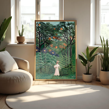 Henri Rousseau 'Woman Walking in an Exotic Forest' Print, Folk Art Jungle, Nature Wall Decor
