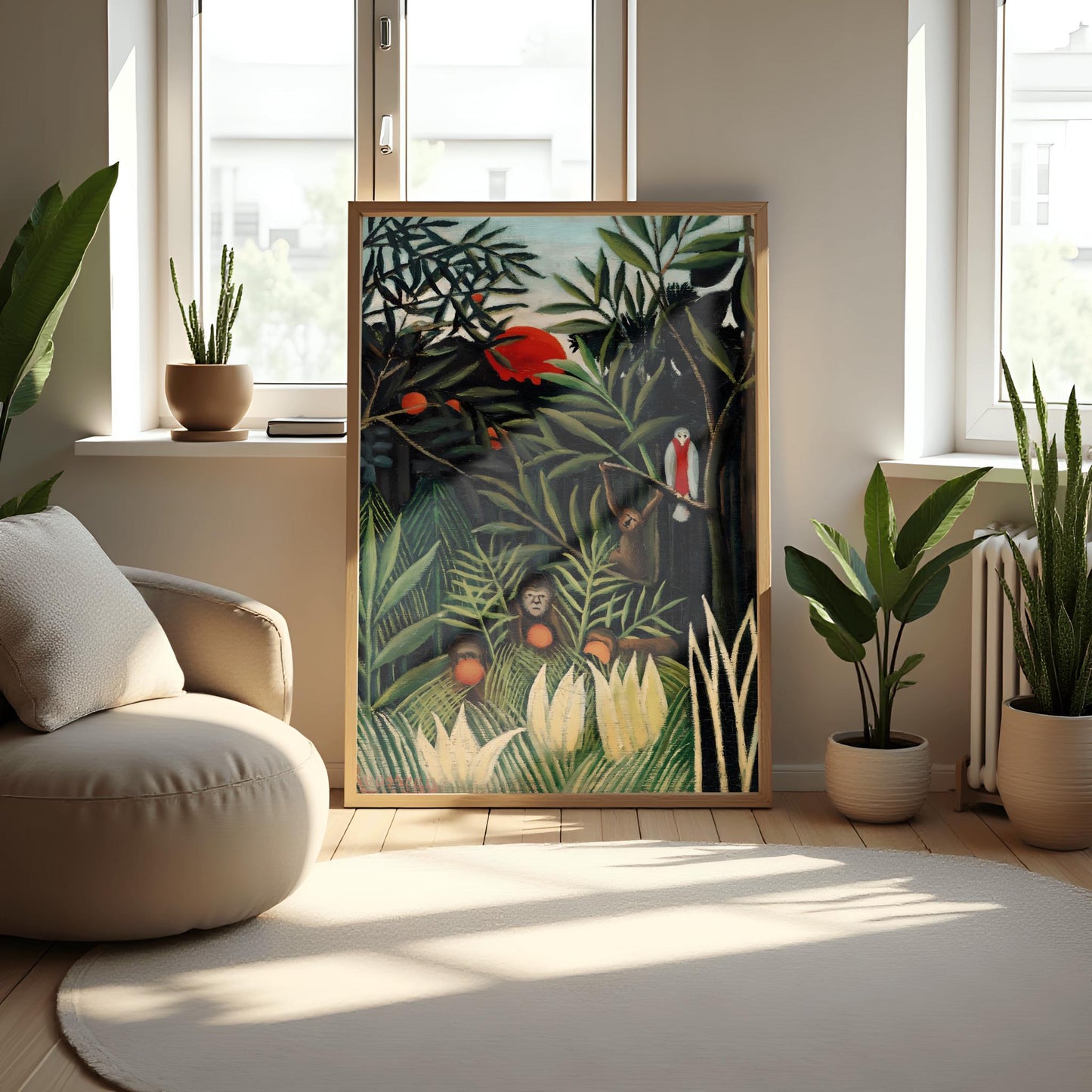Henri Rousseau 'Monkeys and Parrot in the Virgin Forest' Print, Folk Art Jungle, Nature Wall Decor