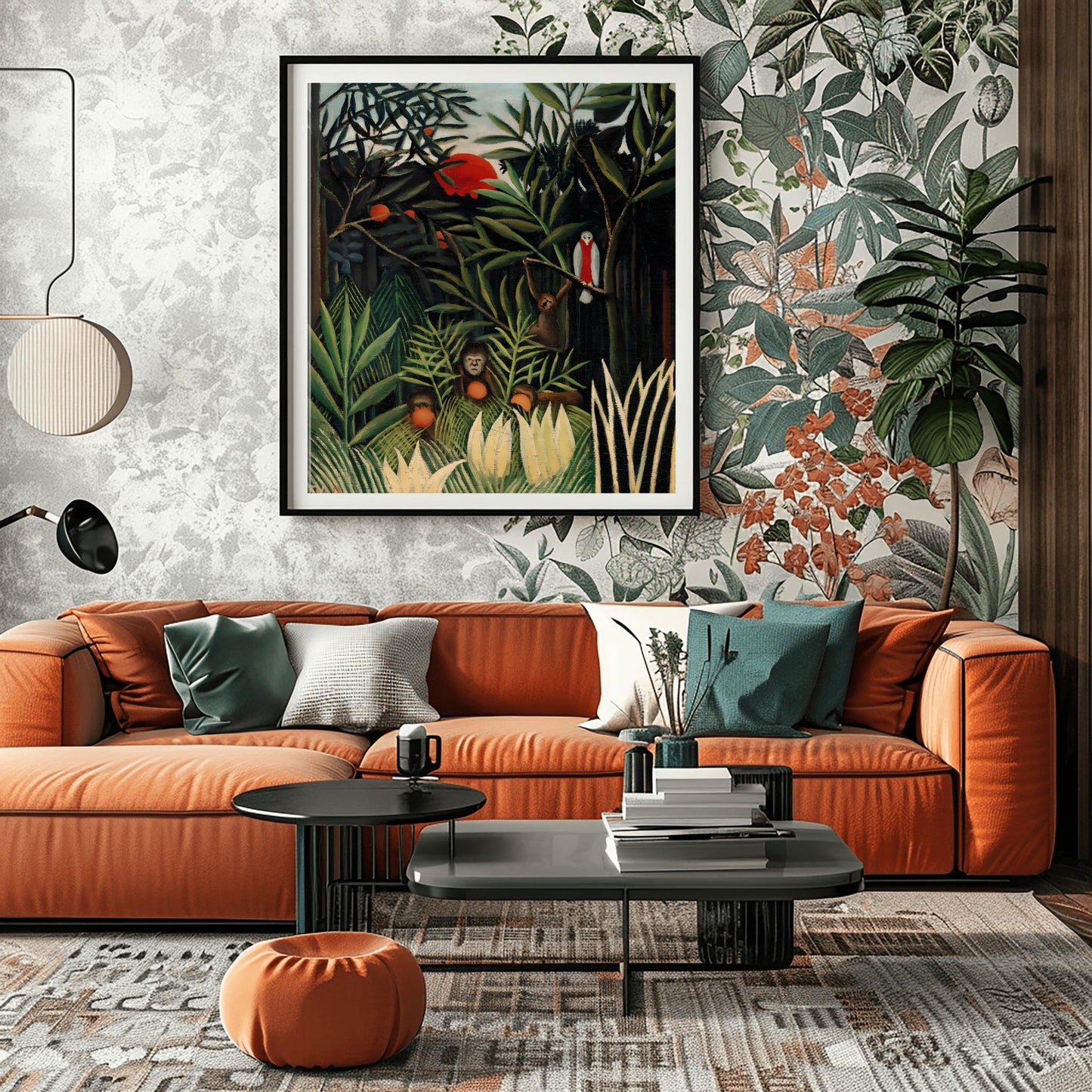 Henri Rousseau 'Monkeys and Parrot in the Virgin Forest' Print, Folk Art Jungle, Nature Wall Decor