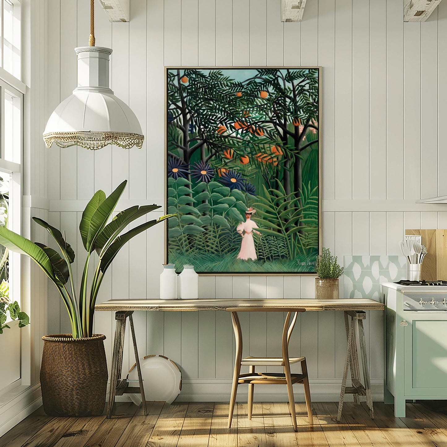 Henri Rousseau 'Woman Walking in an Exotic Forest' Print, Folk Art Jungle, Nature Wall Decor