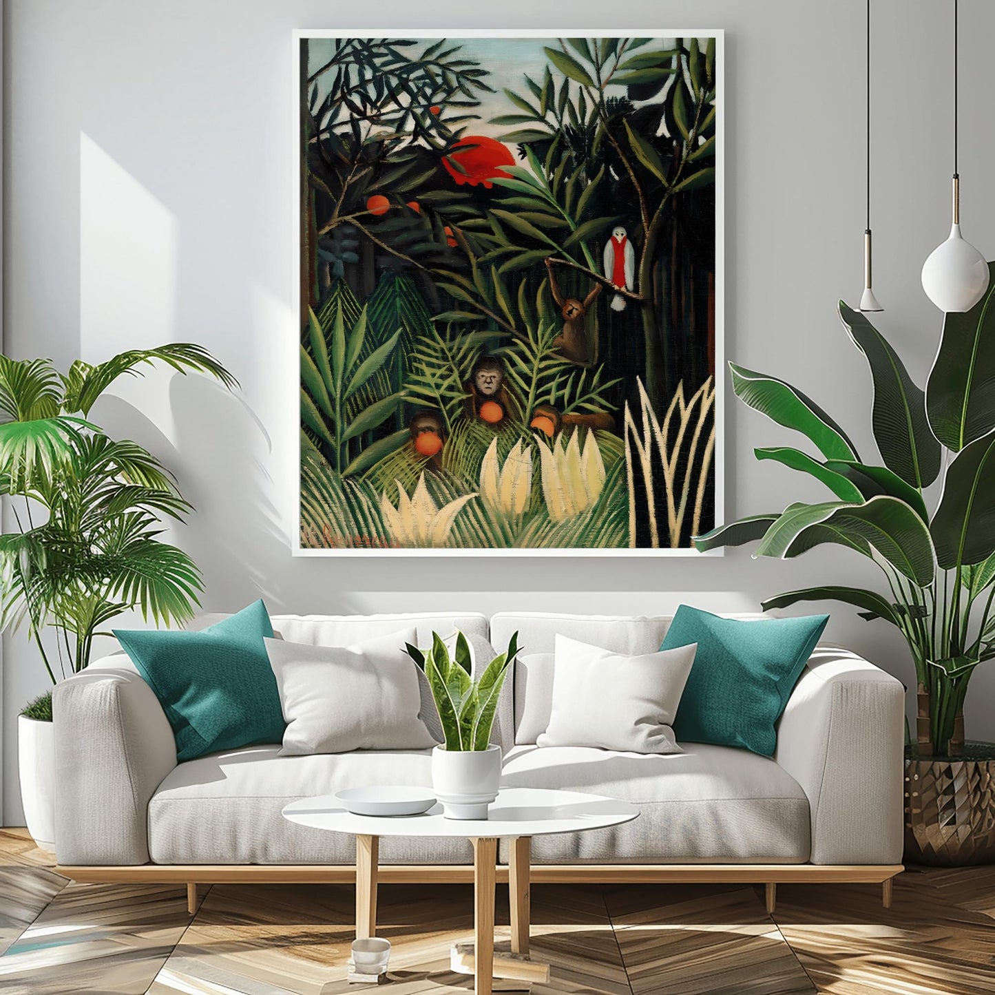 Henri Rousseau 'Monkeys and Parrot in the Virgin Forest' Print, Folk Art Jungle, Nature Wall Decor