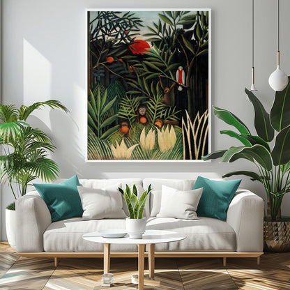 Henri Rousseau 'Monkeys and Parrot in the Virgin Forest' Print, Folk Art Jungle, Nature Wall Decor