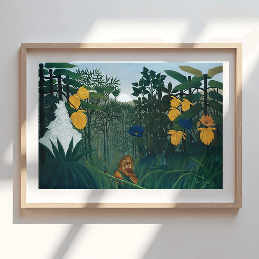 Henri Rousseau 'The Repast of the Lion' Print, Folk Art Jungle, Nature Wall Decor