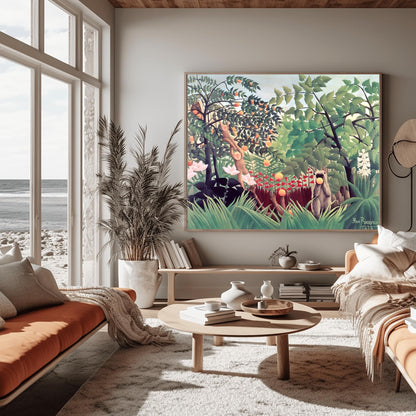 Henri Rousseau 'Exotic Landscape' Print, Folk Art Jungle, Surreal Wall Decor
