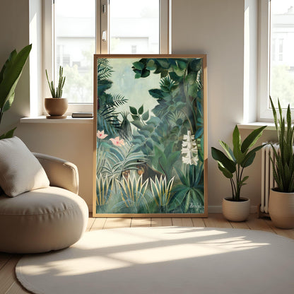Henri Rousseau 'The Equatorial Jungle' Print, Folk Art Jungle, Surreal Wall Decor