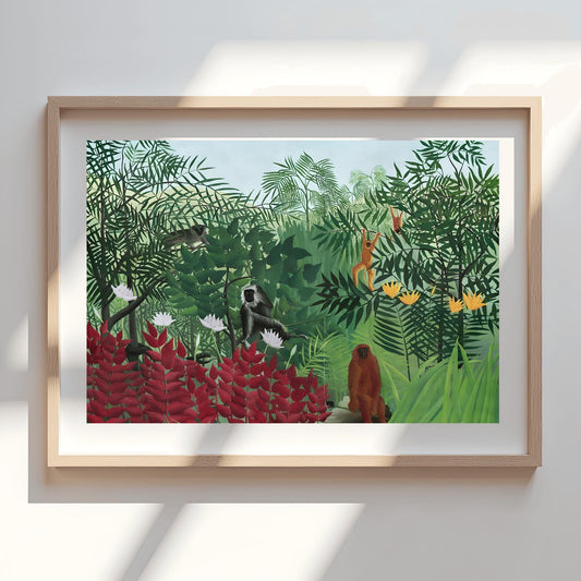 Henri Rousseau 'Tropical Forest with Monkeys' Print, Folk Art Jungle, Nature Wall Decor