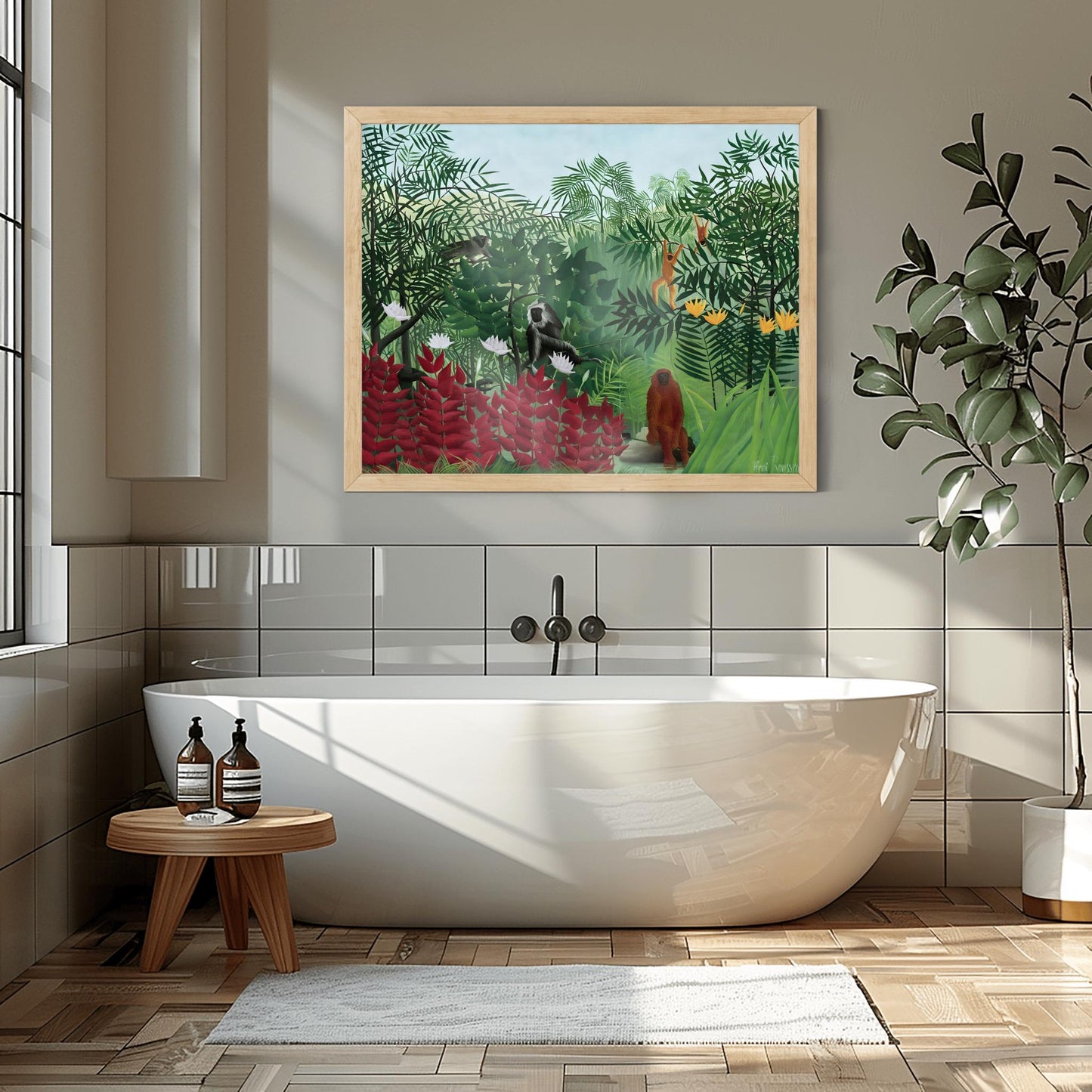 Henri Rousseau 'Tropical Forest with Monkeys' Print, Folk Art Jungle, Nature Wall Decor