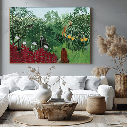 Henri Rousseau 'Tropical Forest with Monkeys' Print, Folk Art Jungle, Nature Wall Decor