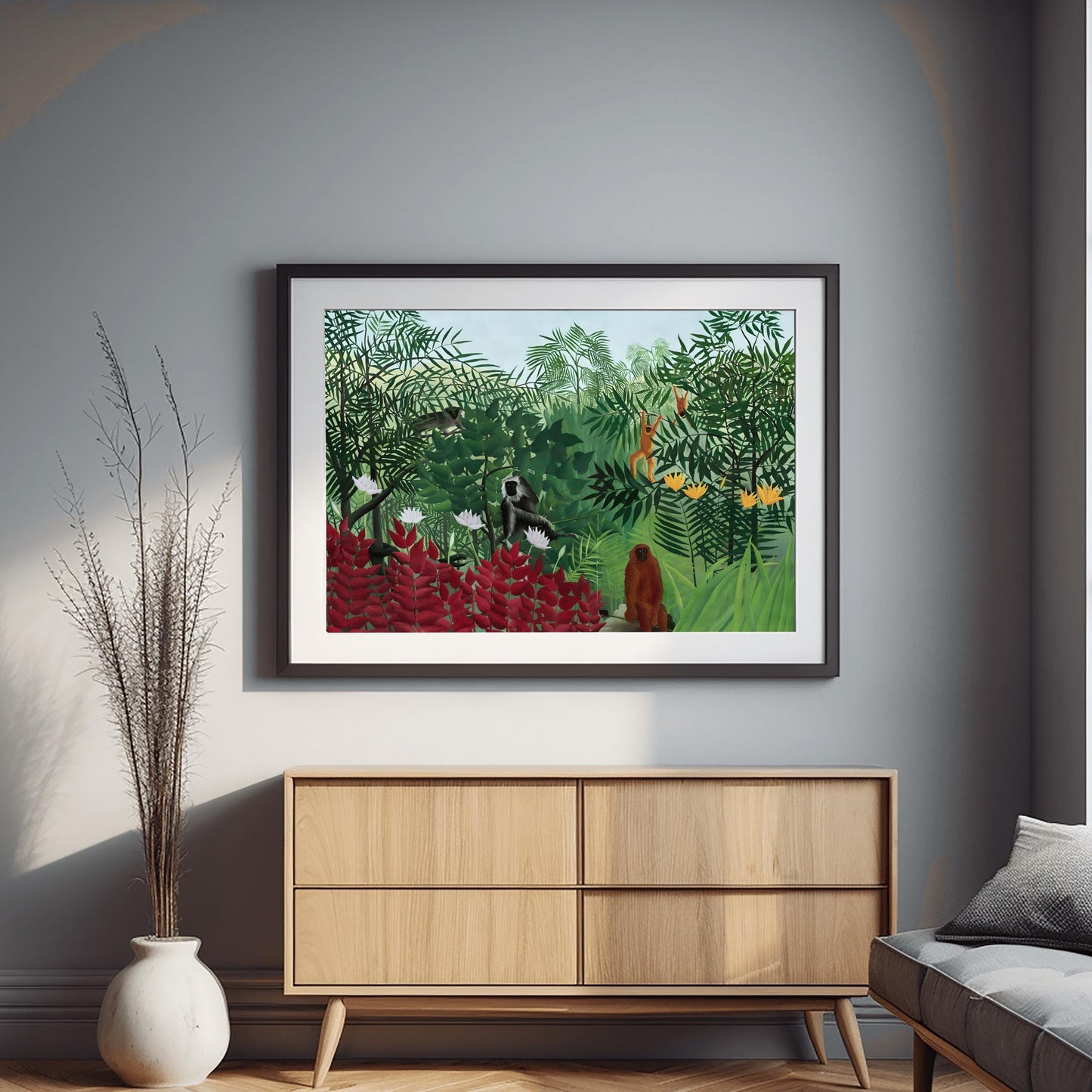Henri Rousseau 'Tropical Forest with Monkeys' Print, Folk Art Jungle, Nature Wall Decor