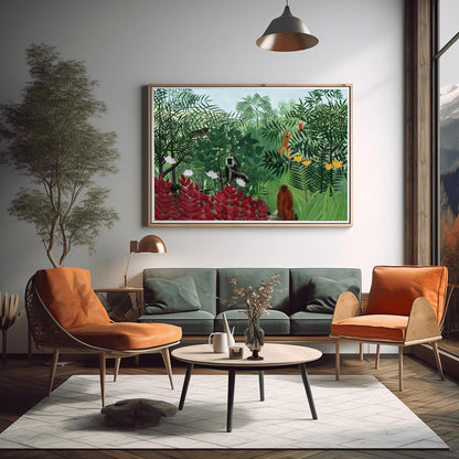 Henri Rousseau 'Tropical Forest with Monkeys' Print, Folk Art Jungle, Nature Wall Decor