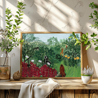 Henri Rousseau 'Tropical Forest with Monkeys' Print, Folk Art Jungle, Nature Wall Decor