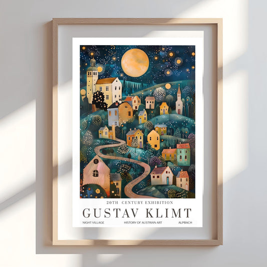 Gustav Klimt Print Austrian Village Night Poster, Moon & Stars Tree Art, Fine Art Wall Decor, Klimt Exhibition Poster, Premium Matte Paper