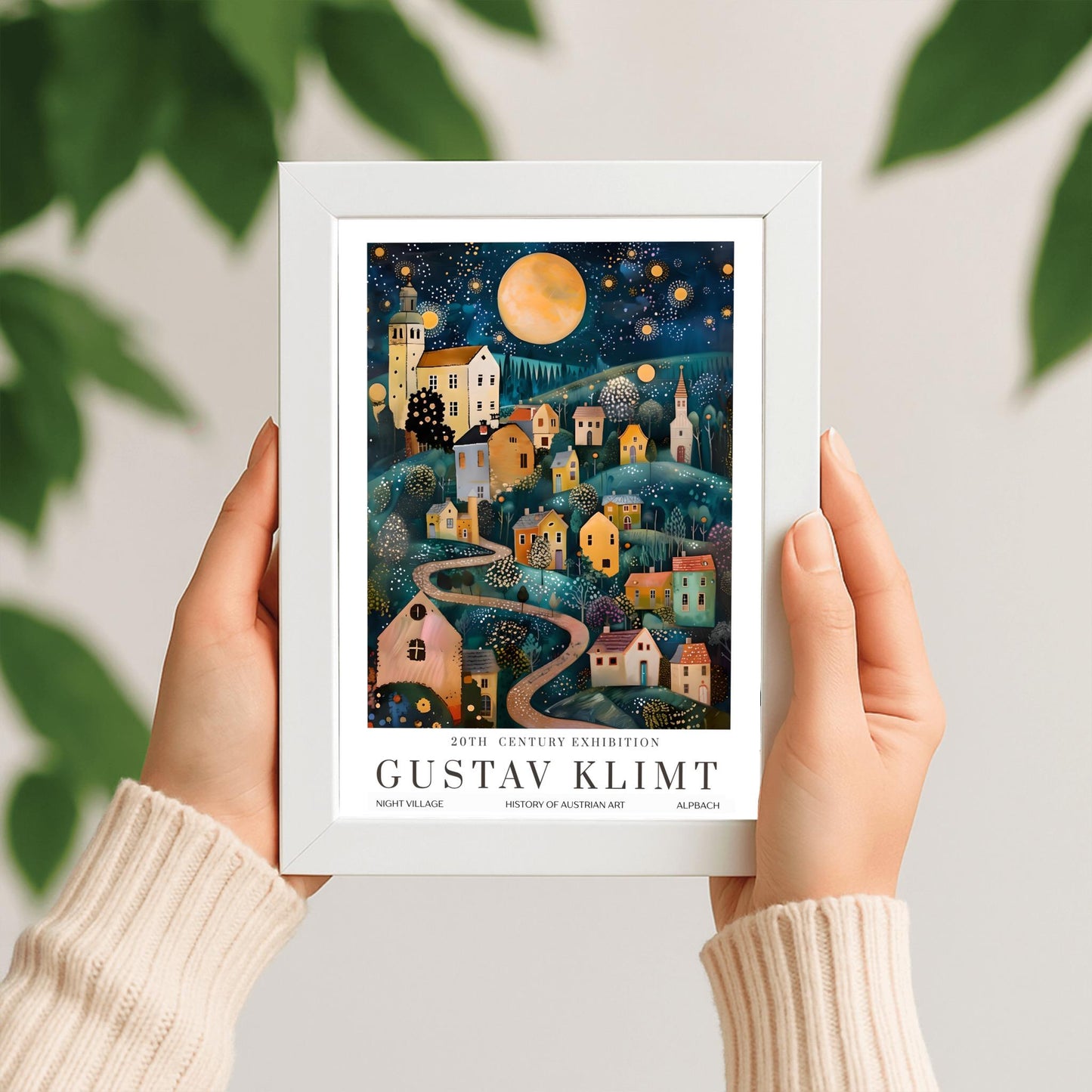 Gustav Klimt Print Austrian Village Night Poster, Moon & Stars Tree Art, Fine Art Wall Decor, Klimt Exhibition Poster, Premium Matte Paper