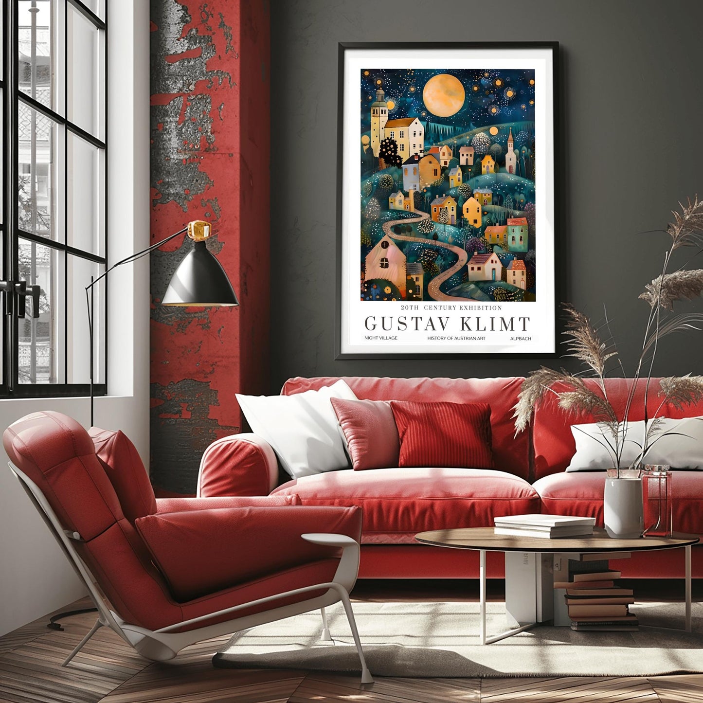 Gustav Klimt Print Austrian Village Night Poster, Moon & Stars Tree Art, Fine Art Wall Decor, Klimt Exhibition Poster, Premium Matte Paper