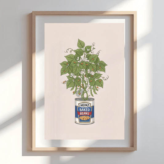 Heinz Baked Beans Plant Pot Print, Kitchen Art, Humorous Food Art, Quirky Wall Decor