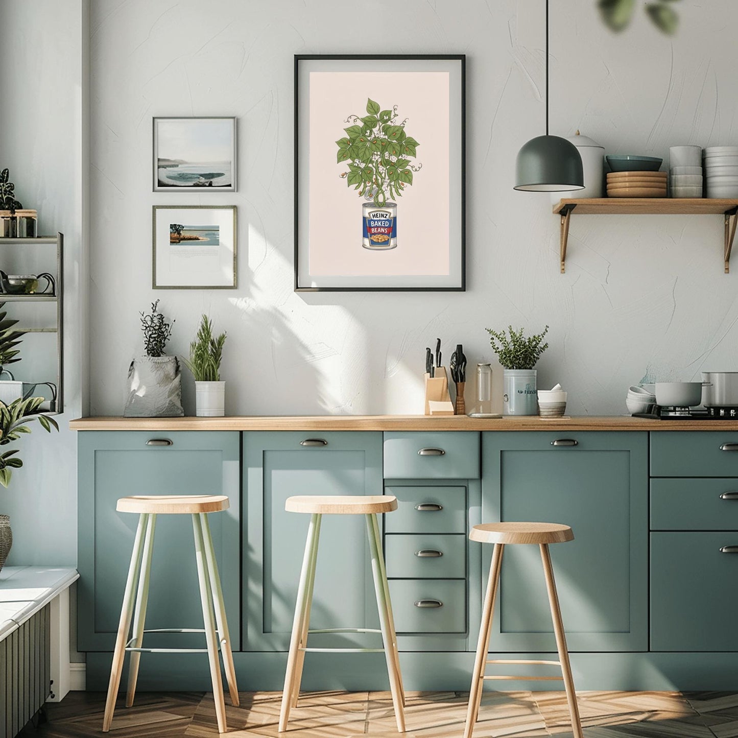 Heinz Baked Beans Plant Pot Print, Kitchen Art, Humorous Food Art, Quirky Wall Decor